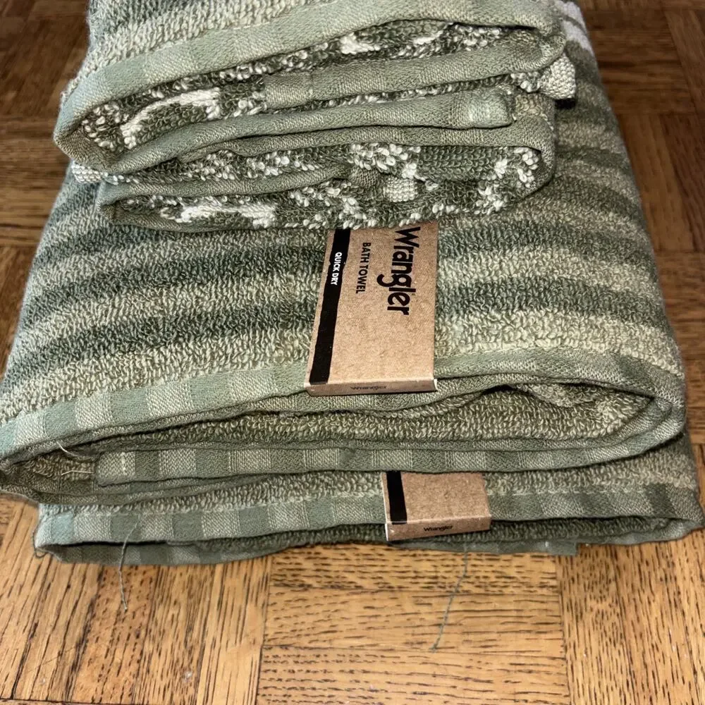 Wrangler Green Aztec Desert Mirage Western 2 Bath 2 Hand Towel Set Southwestern